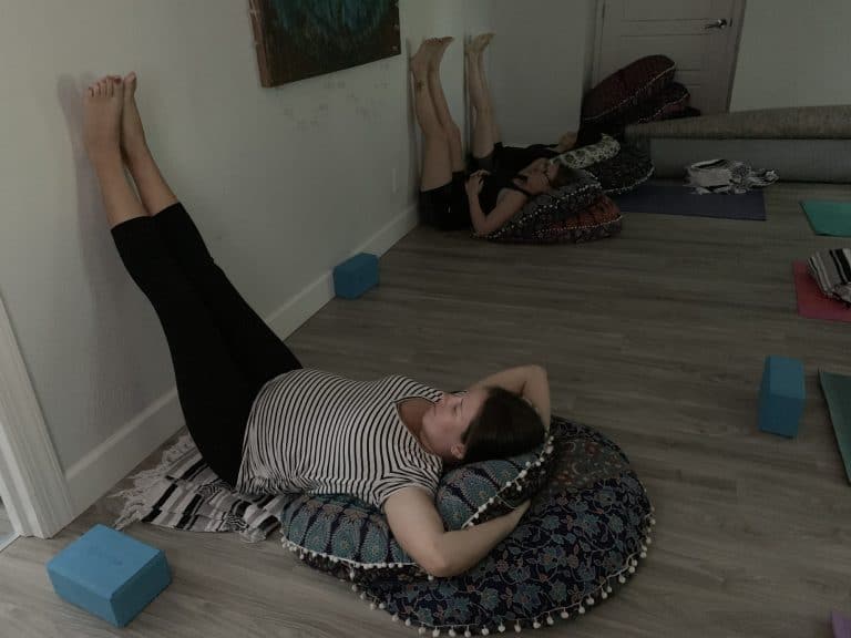 legs up the wall during prenatal yoga